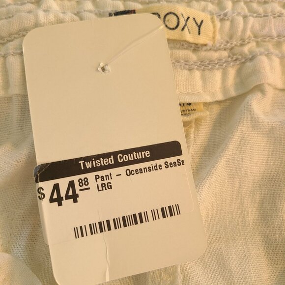 Roxy Oceanside White Flax Linen Blend Drawstring Pants Beach NEW Large Casual - Picture 9 of 12